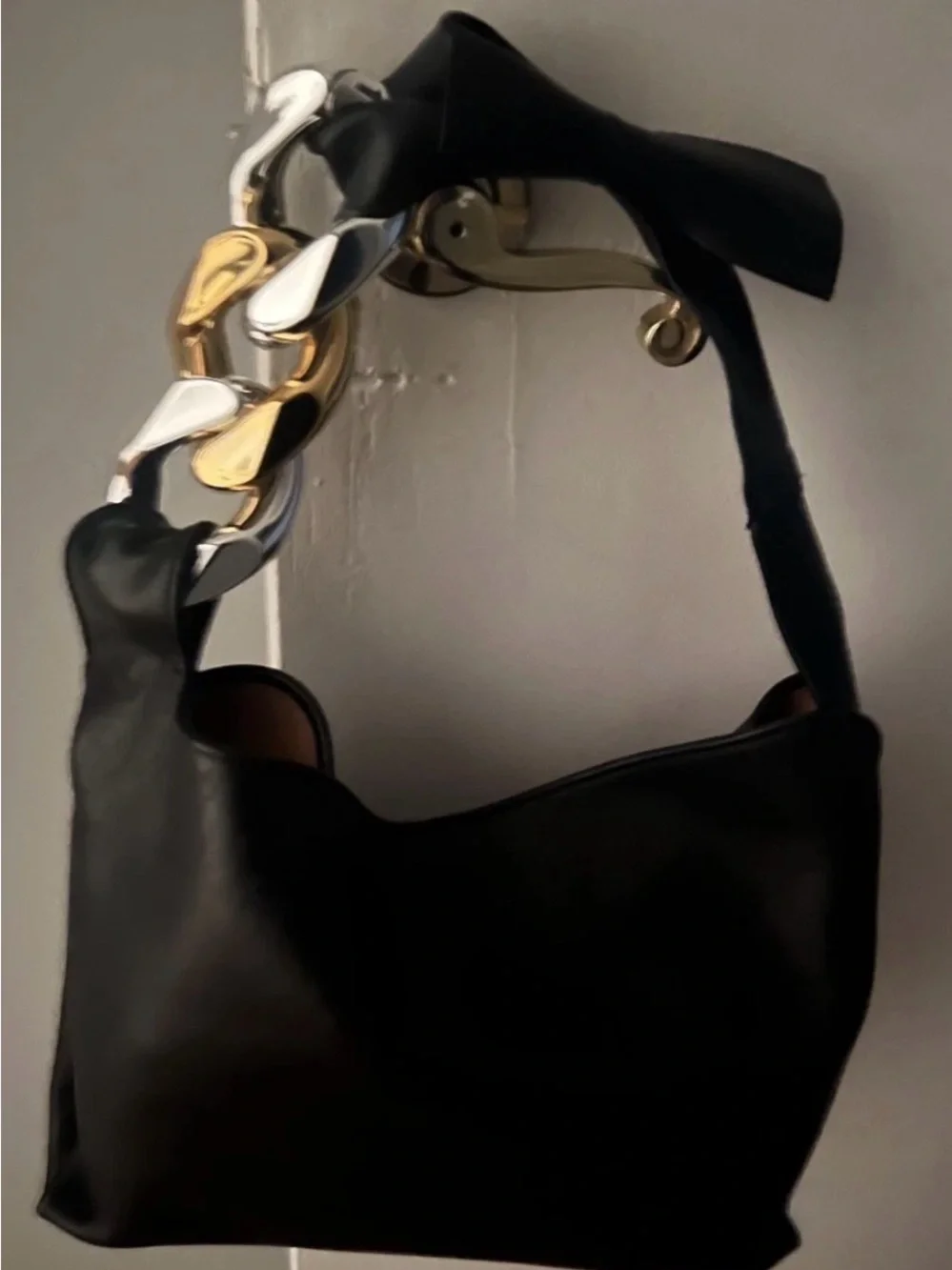 JW ANDERSON Black Shoulder Bag with Gold & Silver Chain Links